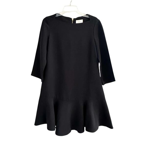 Kate Spade Black Crepe Flounce Dress Solid Size 8 Bateau Boat Neck Mini Elegant - Picture 14 of 15